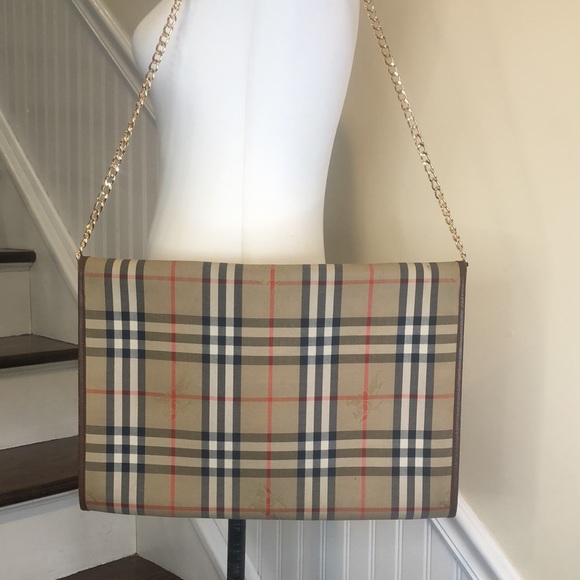 BURBERRYS Nova Check Haystack Plaid Oversized Clutch Portfolio w/ Chain VINTAGE - Picture 15 of 17